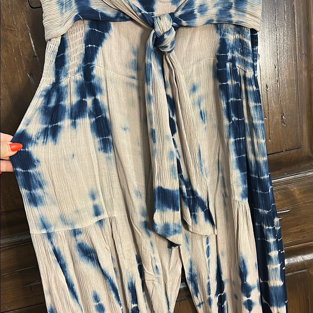 Blue and Cream Tie-Dye Wide-Leg Pants - Picture 3 of 7
